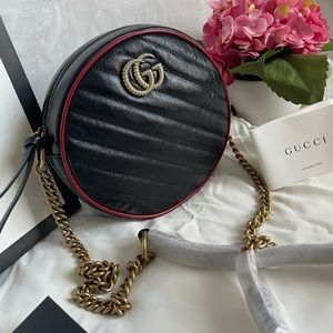 ❌SOLD❌ Gucci GG Marmont Round Calfskin Matelasse Red/Black Leather CrossBody Bag